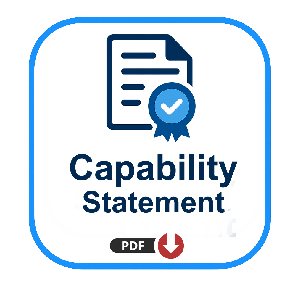 Downloadable capability statement badge featuring document and checkmark icon