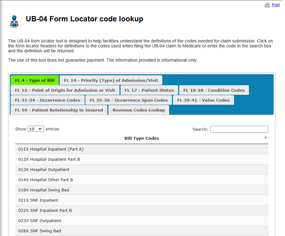 UB-04 Form Locator Code Lookup Tool